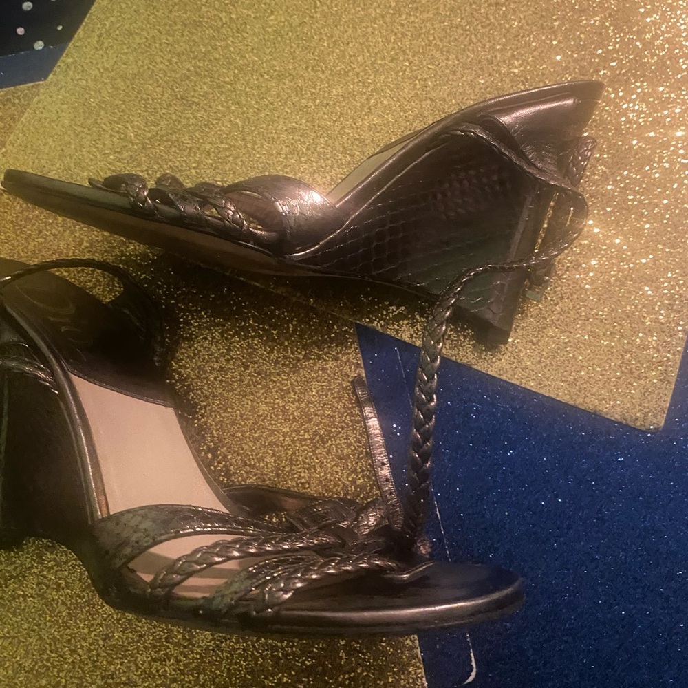 DIOR METALLIC GREY-PEWTER BRAIDED LEATHER WEDGE VNTG 7 ELEGANT LUX Shoes $ FIRM - Picture 10 of 11